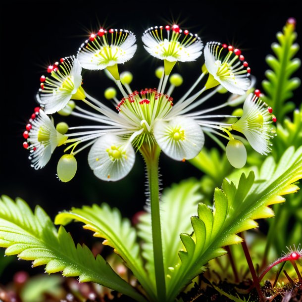 Portrayal of a white round-leaved sundew