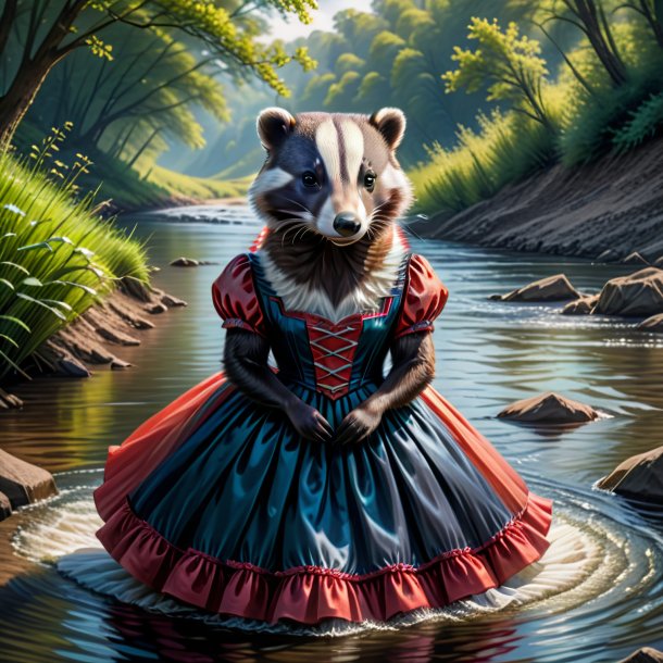 Drawing of a badger in a dress in the river