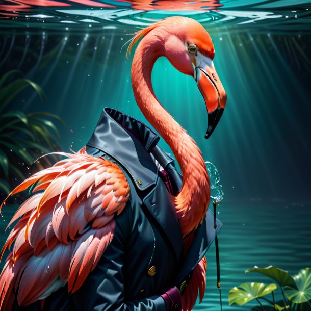 Drawing of a flamingo in a coat in the water