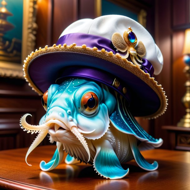 Pic of a cuttlefish in a hat in the house