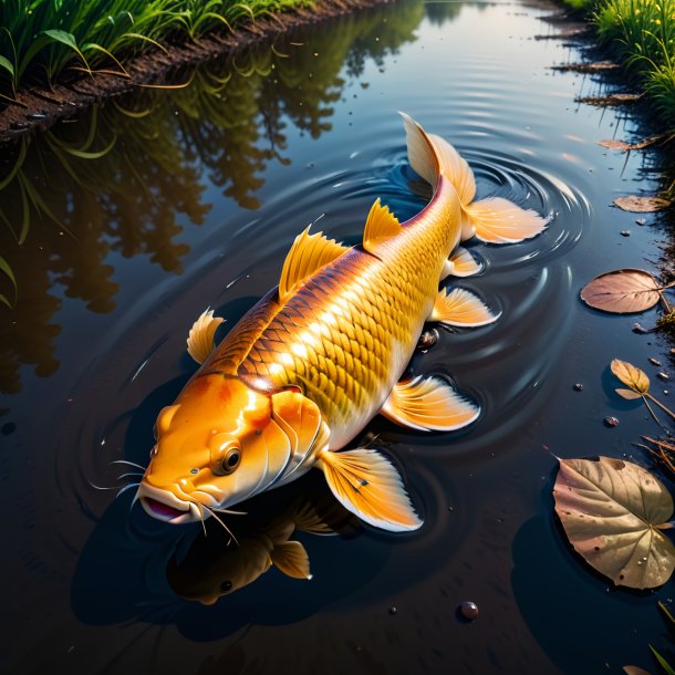 Image of a waiting of a carp in the puddle