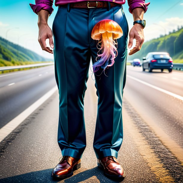 Imagen de una medusa en un pantalón en la carretera