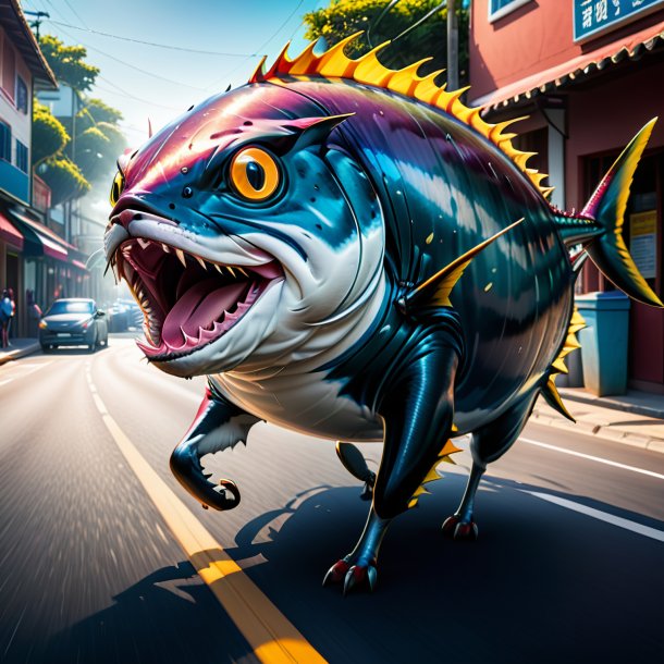 Image of a threatening of a tuna on the road