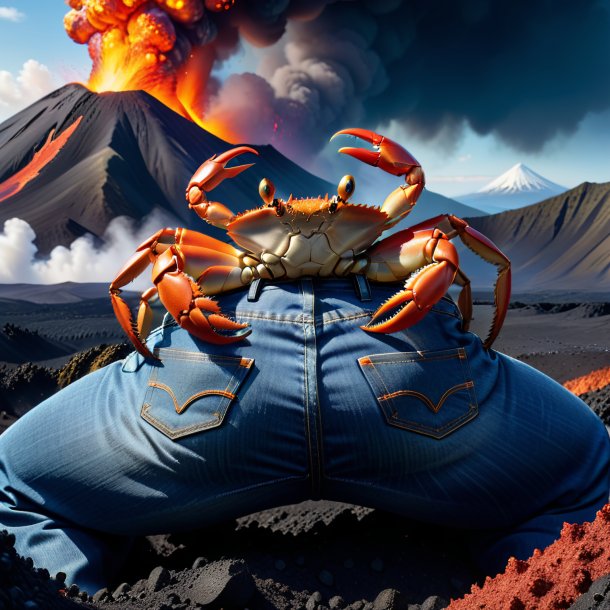 Image of a crab in a jeans in the volcano