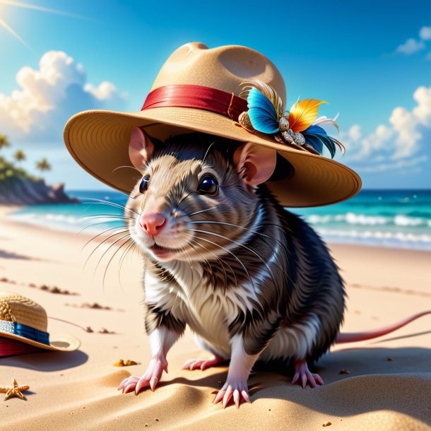 Illustration of a rat in a hat on the beach