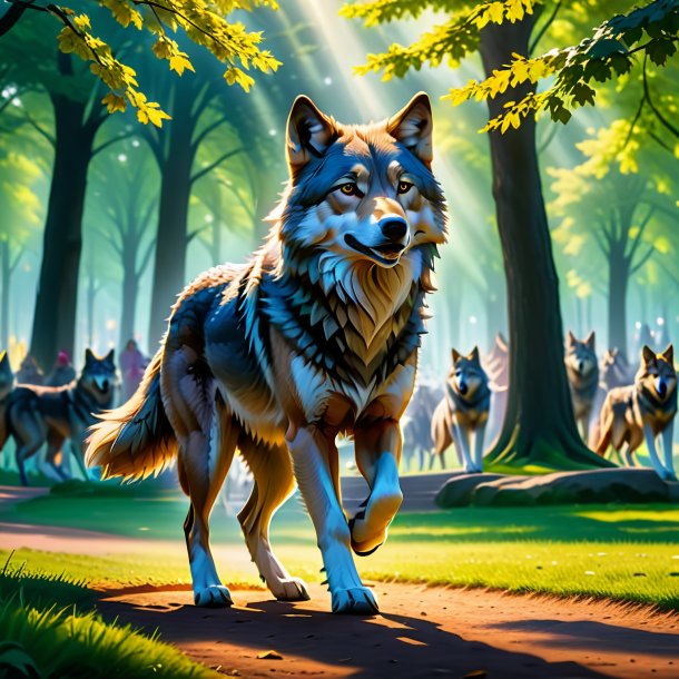 Photo of a dancing of a wolf in the park