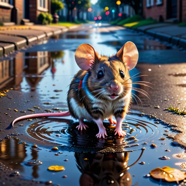 Image of a drinking of a mouse in the puddle