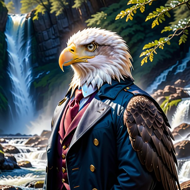 Image of a eagle in a coat in the waterfall