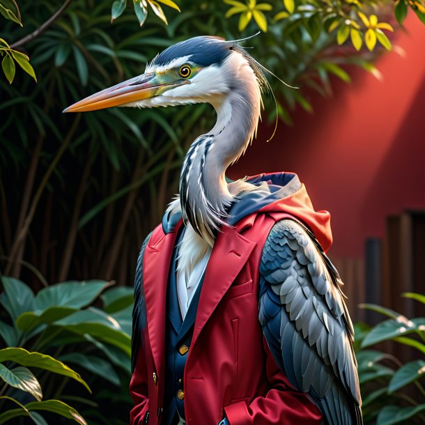 Foto de una garza en una chaqueta roja