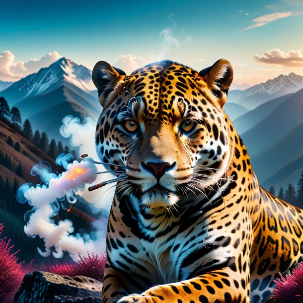 Photo of a smoking of a jaguar in the mountains