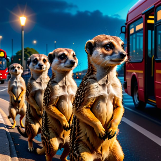 Photo of a swimming of a meerkat on the bus stop