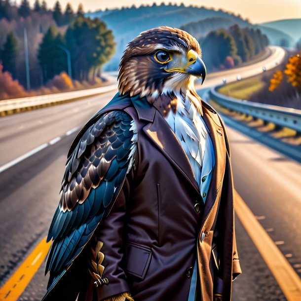 Image d'un faucon dans un manteau sur l'autoroute