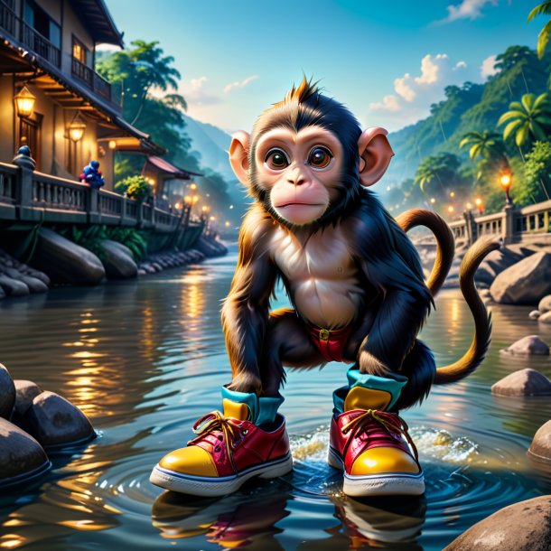 Image of a monkey in a shoes in the river