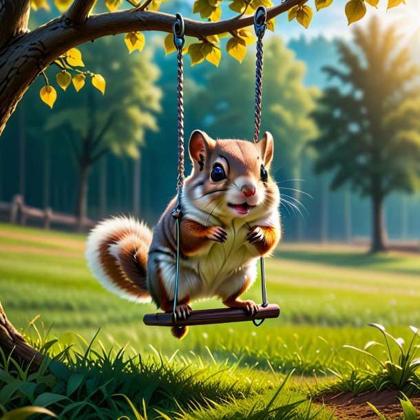 Photo of a swinging on a swing of a flying squirrel on the field