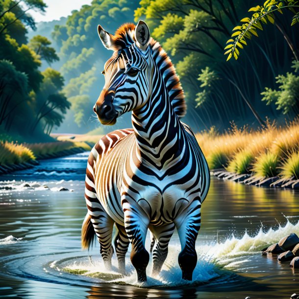 Illustration of a zebra in a coat in the river