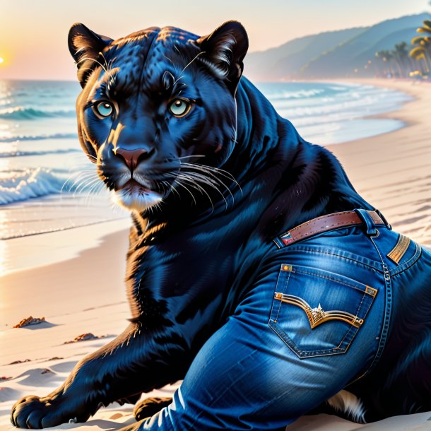 Pic of a panther in a jeans on the beach