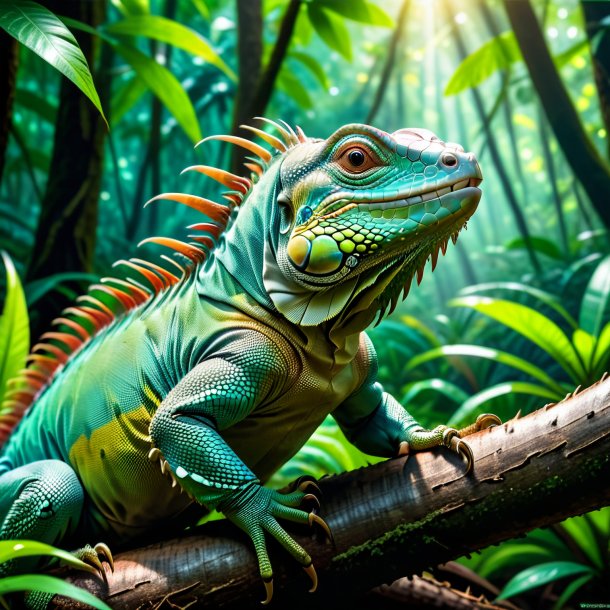 Photo of a playing of a iguana in the forest