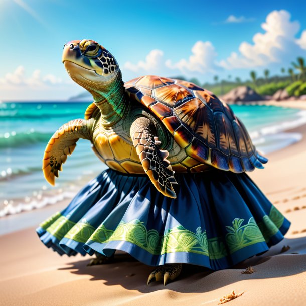 Image of a turtle in a skirt on the beach