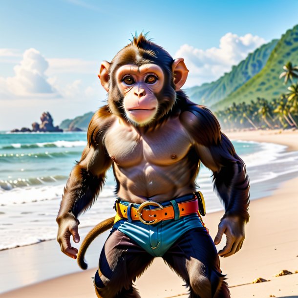 Image of a monkey in a belt on the beach