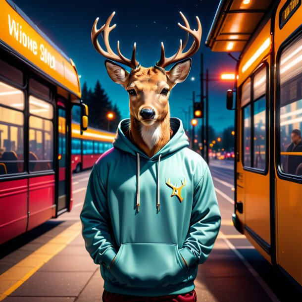 Photo of a deer in a hoodie on the bus stop