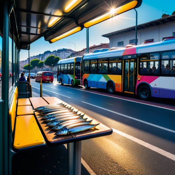 Foto de um jogo de sardinhas no ponto de ônibus