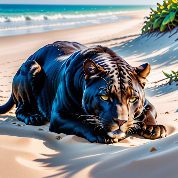 Pic d'un sommeil d'une panthère sur la plage