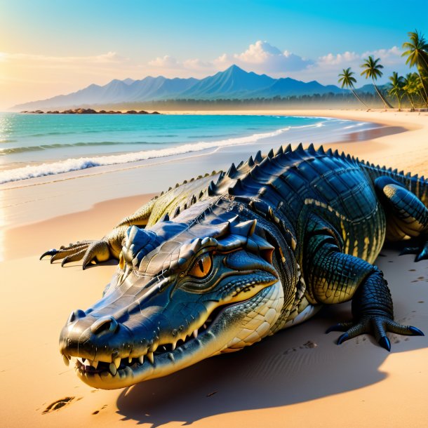 Photo d'une attente d'un crocodile sur la plage