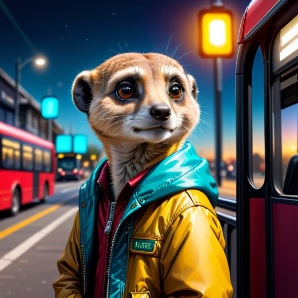 Dessin d'un meerkat dans une veste sur l'arrêt de bus