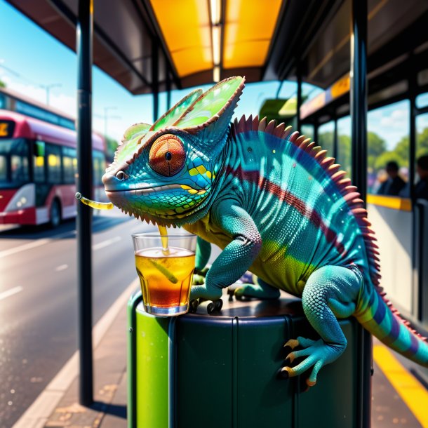 Foto de una bebida de un camaleón en la parada de autobús