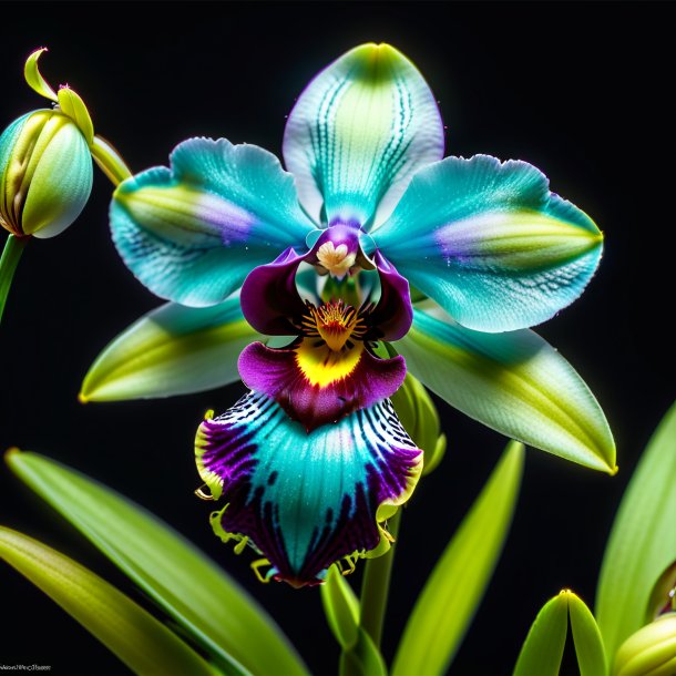 "imagery of a teal ophrys, spider orchid"