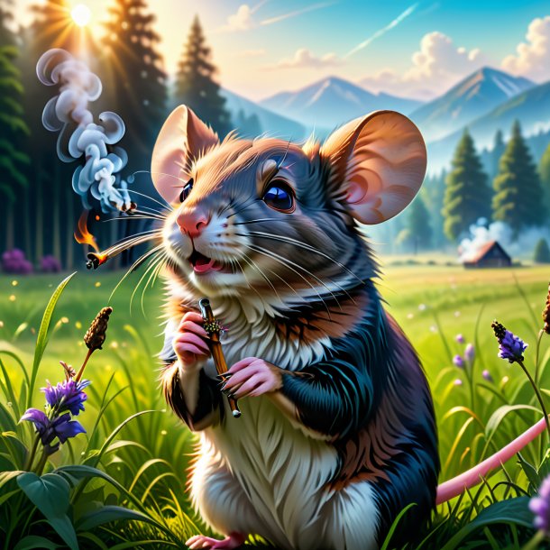 Picture of a smoking of a mouse in the meadow