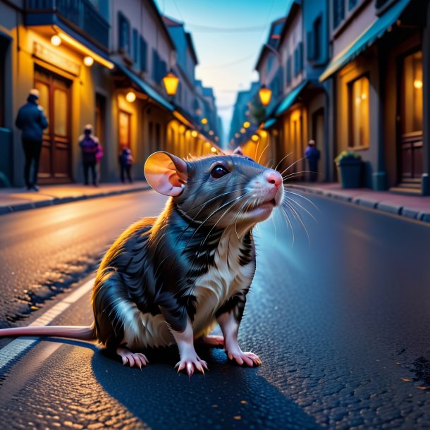 Picture of a waiting of a rat on the road