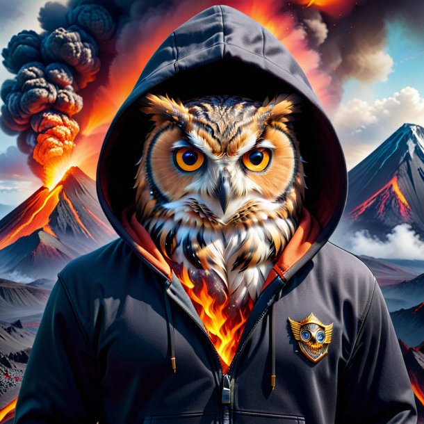 Picture of a owl in a hoodie in the volcano