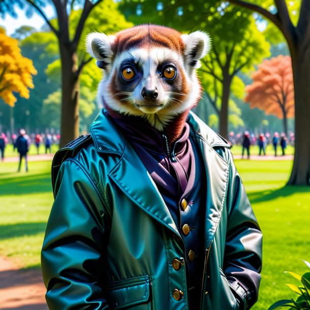 Image of a lemur in a jacket in the park