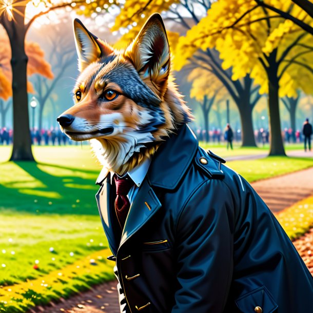 Picture of a jackal in a coat in the park