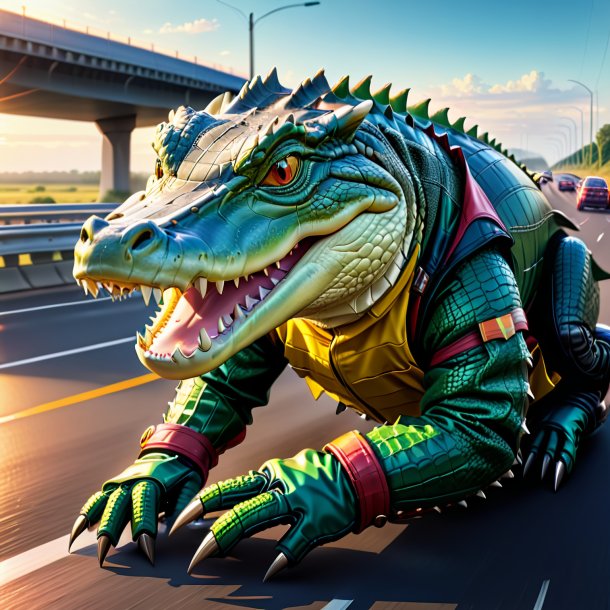 Drawing of a crocodile in a gloves on the highway