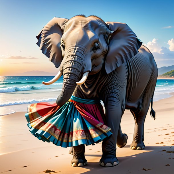 Image of a elephant in a skirt on the beach