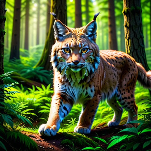 Pic of a playing of a lynx in the forest