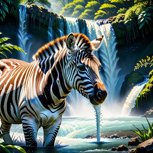 Imagem de um comer de uma zebra na cachoeira