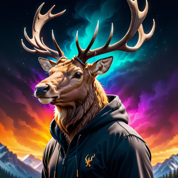 Picture of a elk in a black hoodie