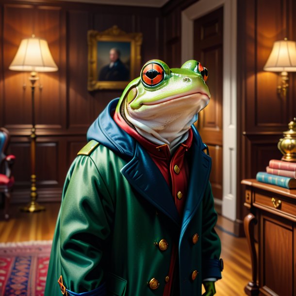 Dessin d'une grenouille dans un manteau dans la maison