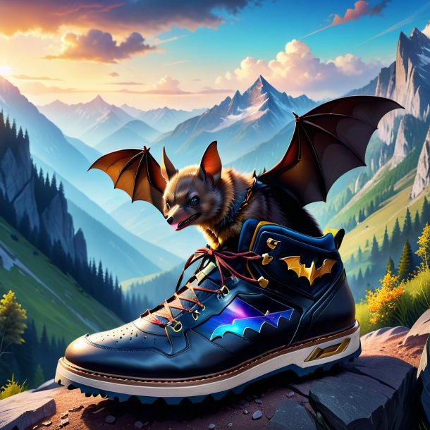 Illustration of a bat in a shoes in the mountains