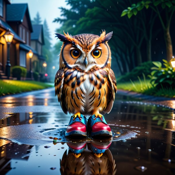 Image of a owl in a shoes in the puddle