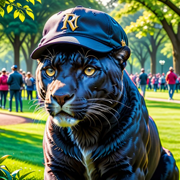 Pic d'une panthère dans une casquette dans le parc