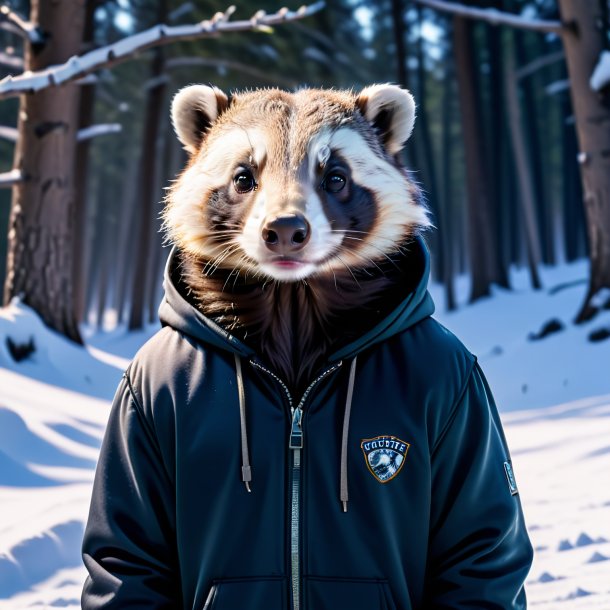 Pic of a badger in a hoodie in the snow