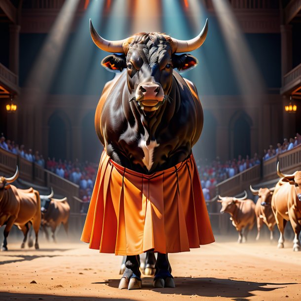 Pic of a bull in a orange skirt