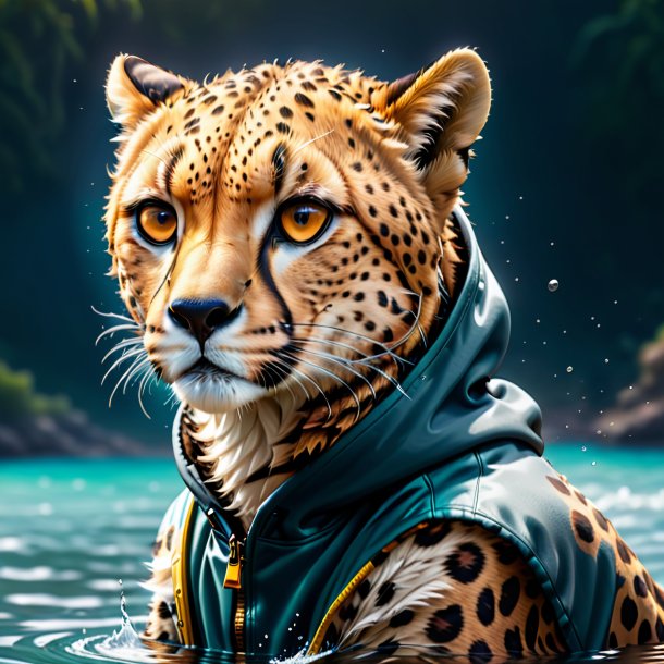 Illustration of a cheetah in a hoodie in the water