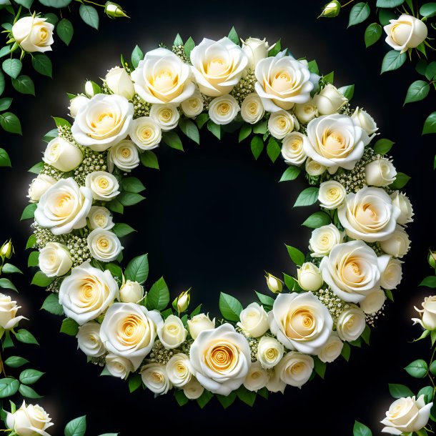 Photography of a white wreath of roses