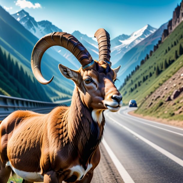 Image of a ibex in a cap on the highway