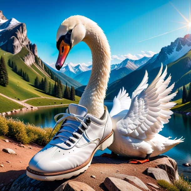 Photo of a swan in a shoes in the mountains